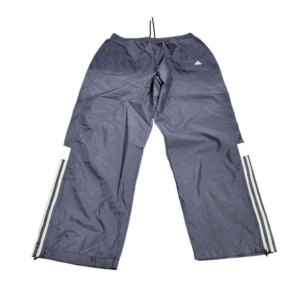 Adidas Pants Mens Large Gray Track Woven Lined Side Stripe Pockets Athletic